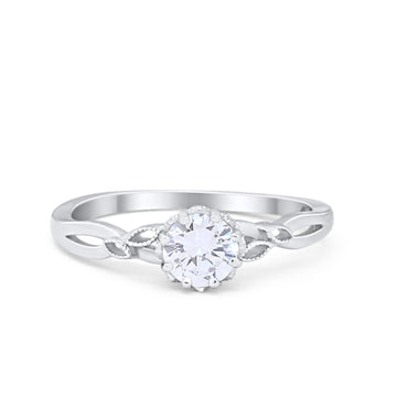 Art Deco Engagement Ring Round Simulated CZ 925 Sterling Silver